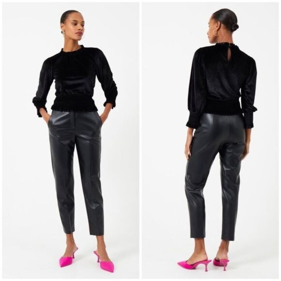 New French Connection Black Sula Velvet Jersey Top Size M - Picture 4 of 9